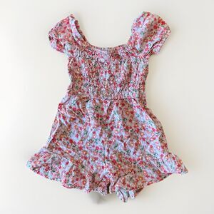 Btween Size 3T Floral Ruffle Romper Short Sleeves Smocked Top Pink